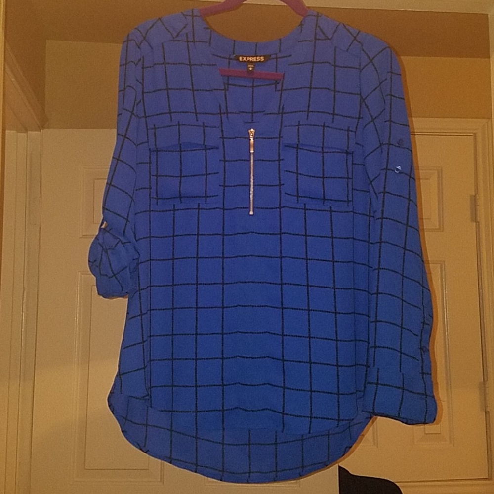 Express NWOT Blue with Black Stripes and Zipper Portofino Blouse